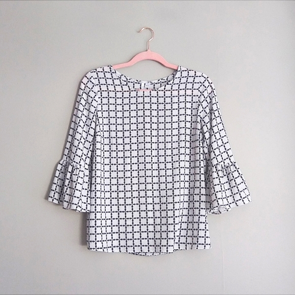 Elle Tops - Elle Bell Sleeve Black & White Blouse
